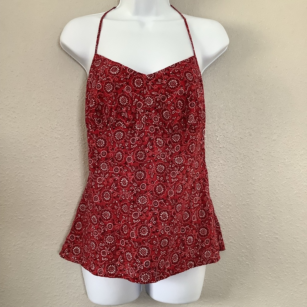 Y2K Red Bandana Print Coastal Cowgirl‎ Western Rodeo Country Halter Top 8P